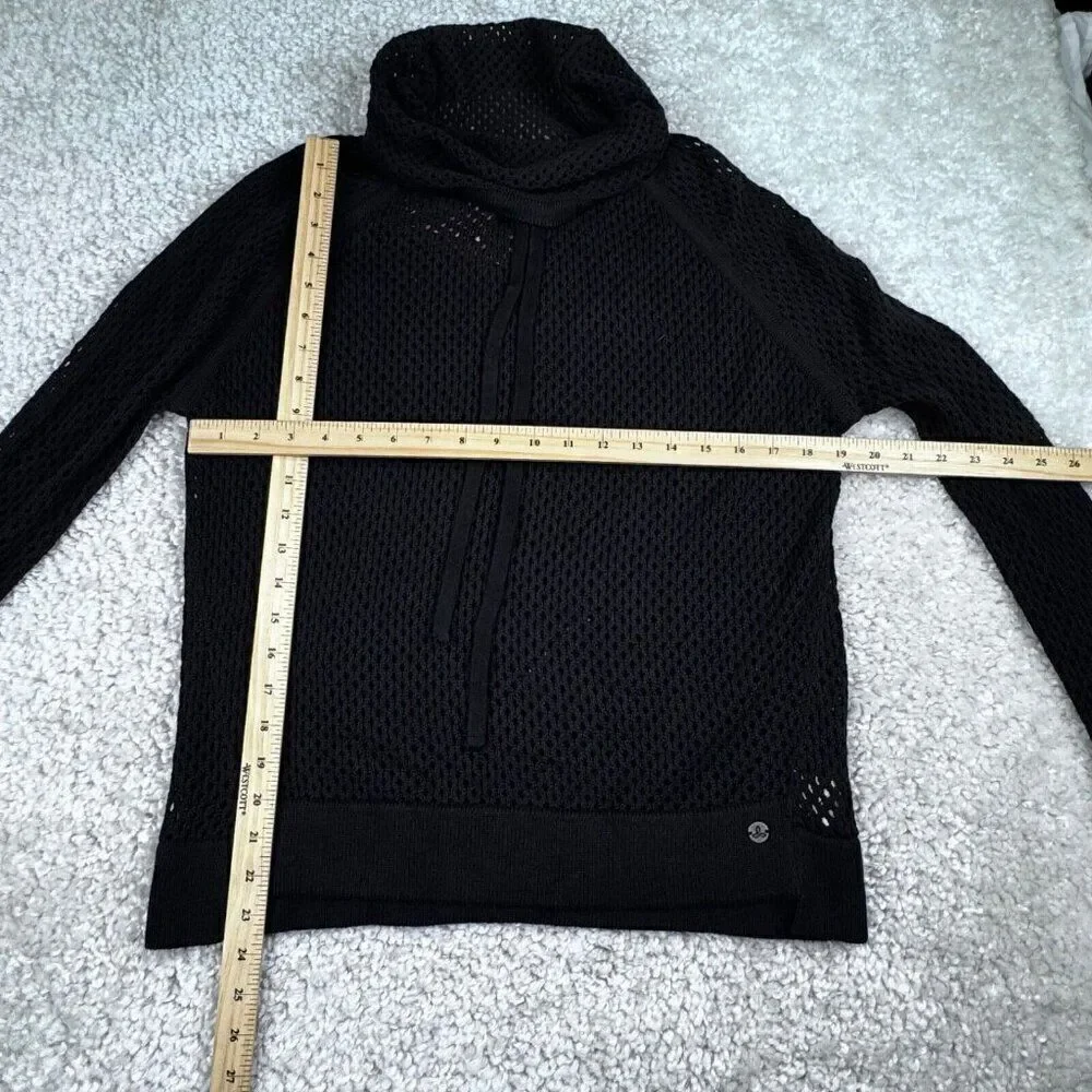 Prana Translucent Cowl Neck Sweater Open Knit Black NEW